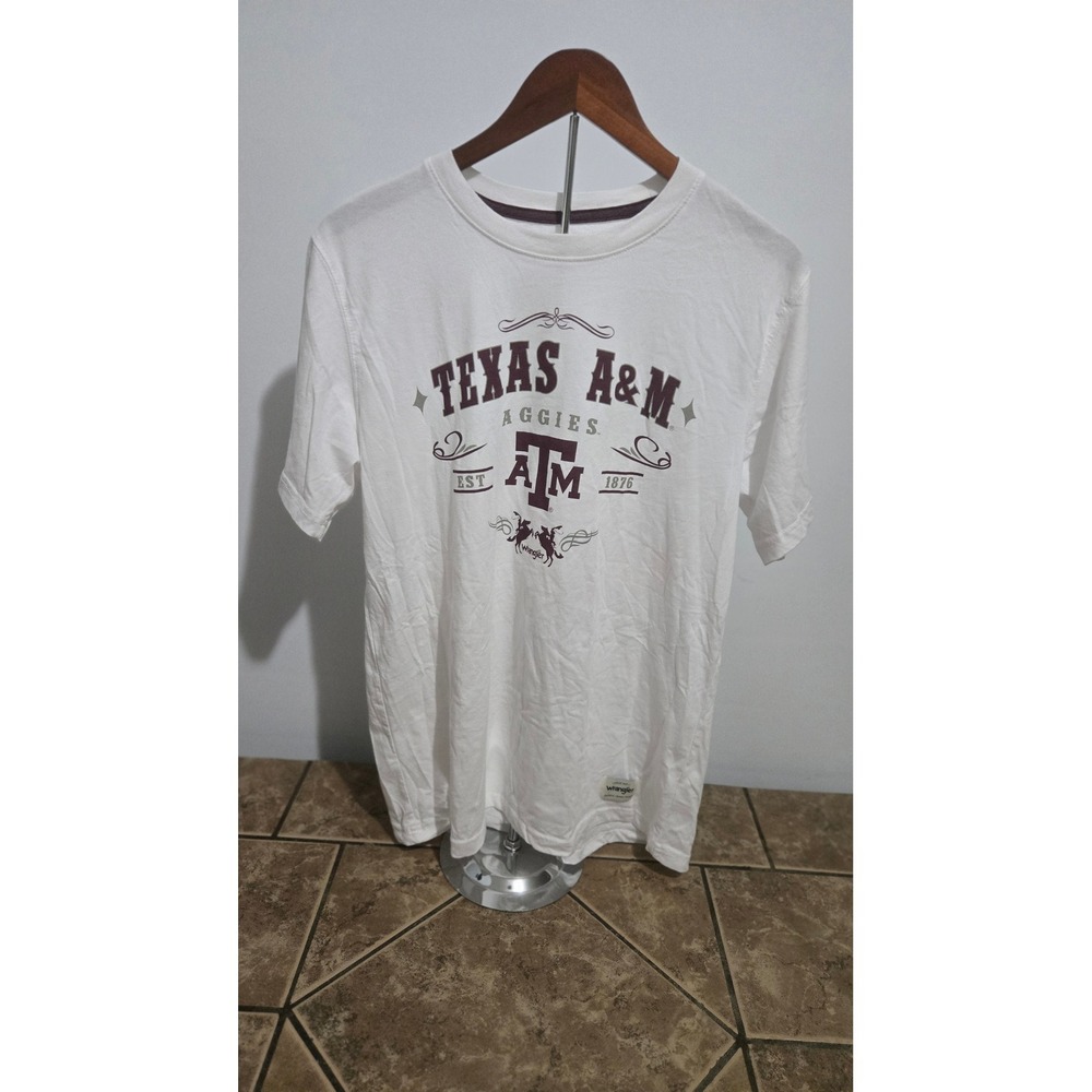 Wrangler Texas A&M Aggies Graphic T-Shirt Mens Large White Maroon Collegiate Tee